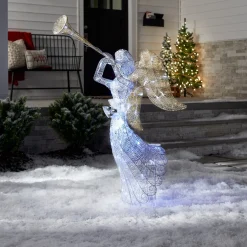 Outlet 48 in. Silver Angel Decor with White LED Lights Yard Decorations
