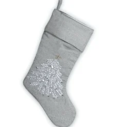 Best 19 in. Silver Stocking with Christmas Tree Design Stockings
