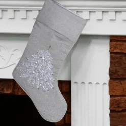 Best 19 in. Silver Stocking with Christmas Tree Design Stockings