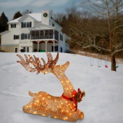 Discount 31 in. Sisal Splendor Champagne Lying Deer Yard Decorations