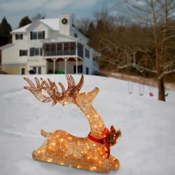 Discount 31 in. Sisal Splendor Champagne Lying Deer Yard Decorations