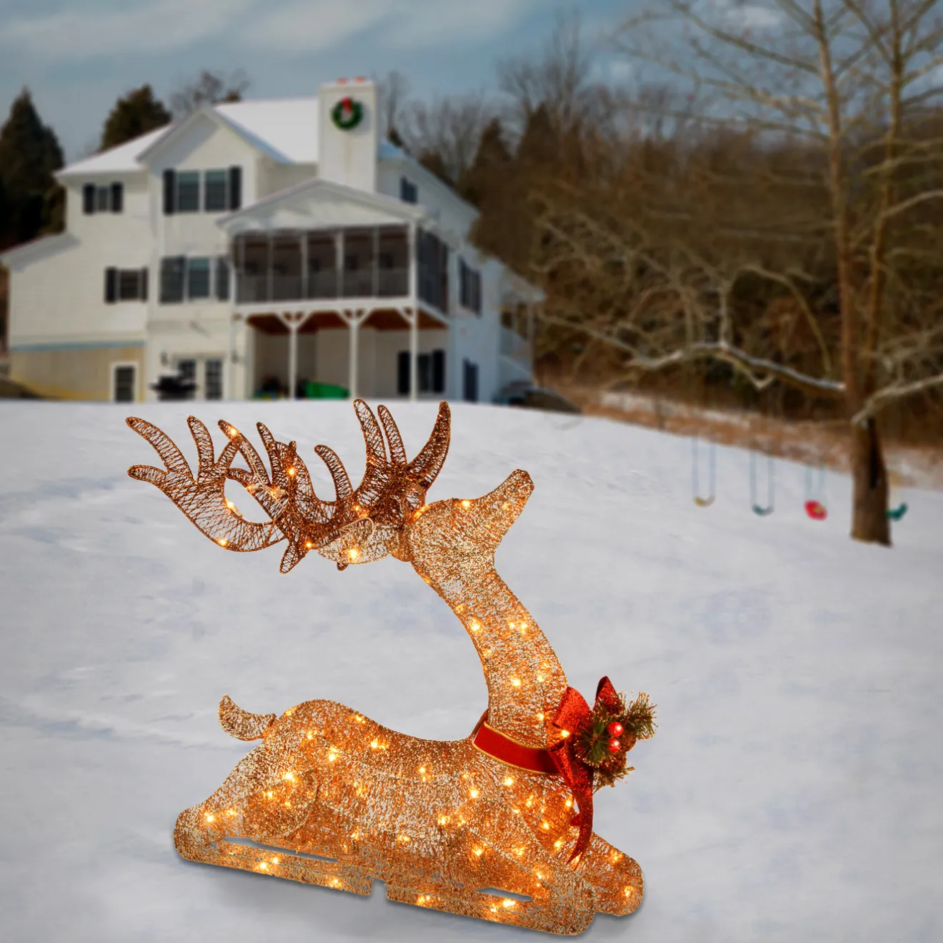 Discount 31 in. Sisal Splendor Champagne Lying Deer Yard Decorations