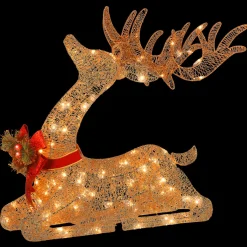 Discount 31 in. Sisal Splendor Champagne Lying Deer Yard Decorations