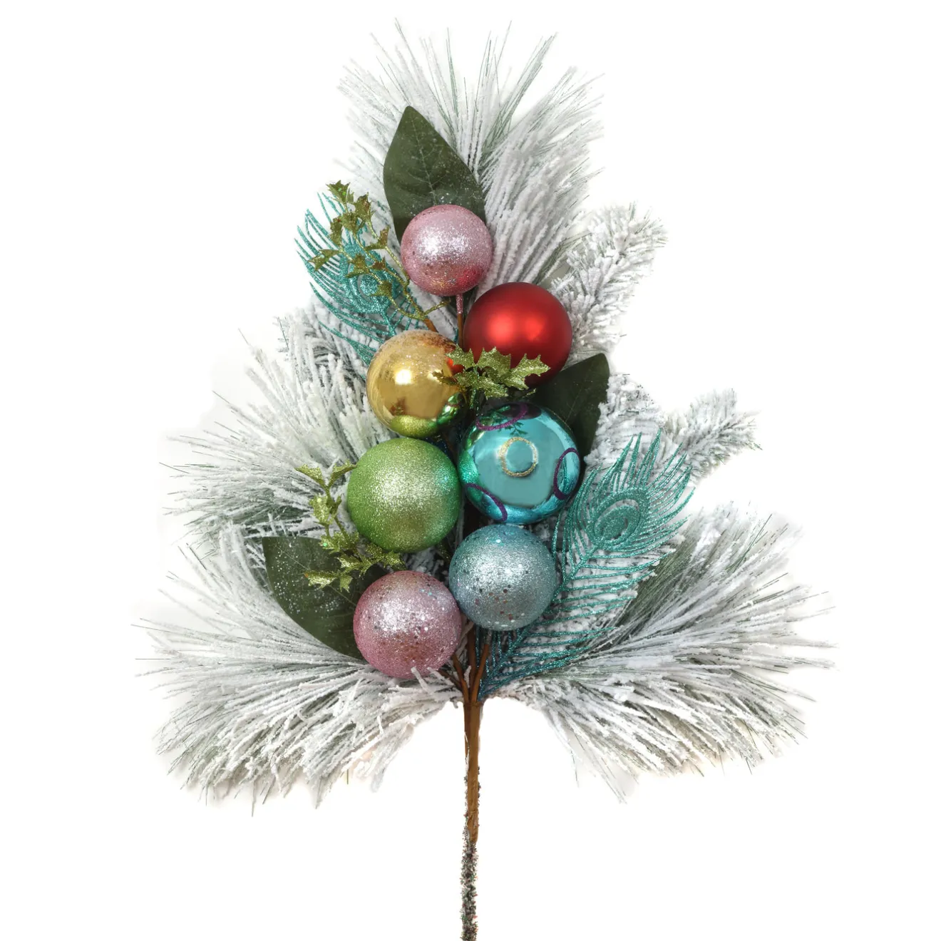 Clearance 29 in. Snowy Pine Decorated Branch Spray with Snow Covered Bristles, Gold Sprouts Decorative Accents