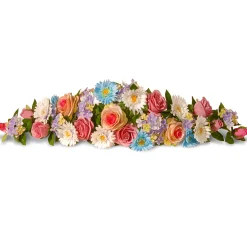 New 33 in. Spring Blue & Pink Swag Rose, Gerbera & Hyrangea Flowers Swag Flower Arrangements