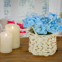 Hot 10 in. Spring Blue Hydrangea Bouquet in White Basket Flower Arrangements