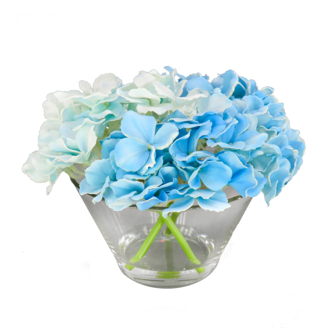 Sale 8 in. Spring Blue Hydrangea Bouquet in Glass Vase Flower Arrangements