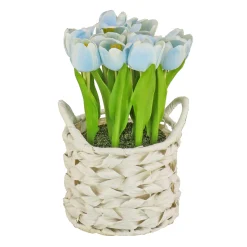 Sale 10 in. Spring Blue Tulip Bouquet in Metal Pot Flower Arrangements