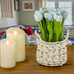 Sale 10 in. Spring Blue Tulip Bouquet in Metal Pot Flower Arrangements
