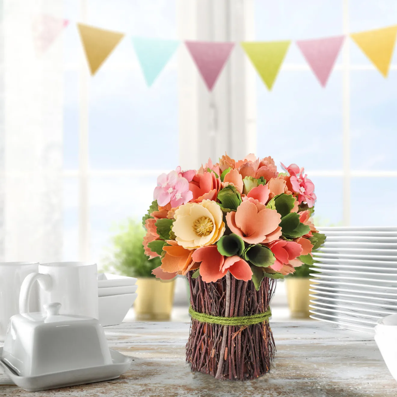Online 9 in. Spring Colorful Pink Floral Bouquet Flower Arrangements