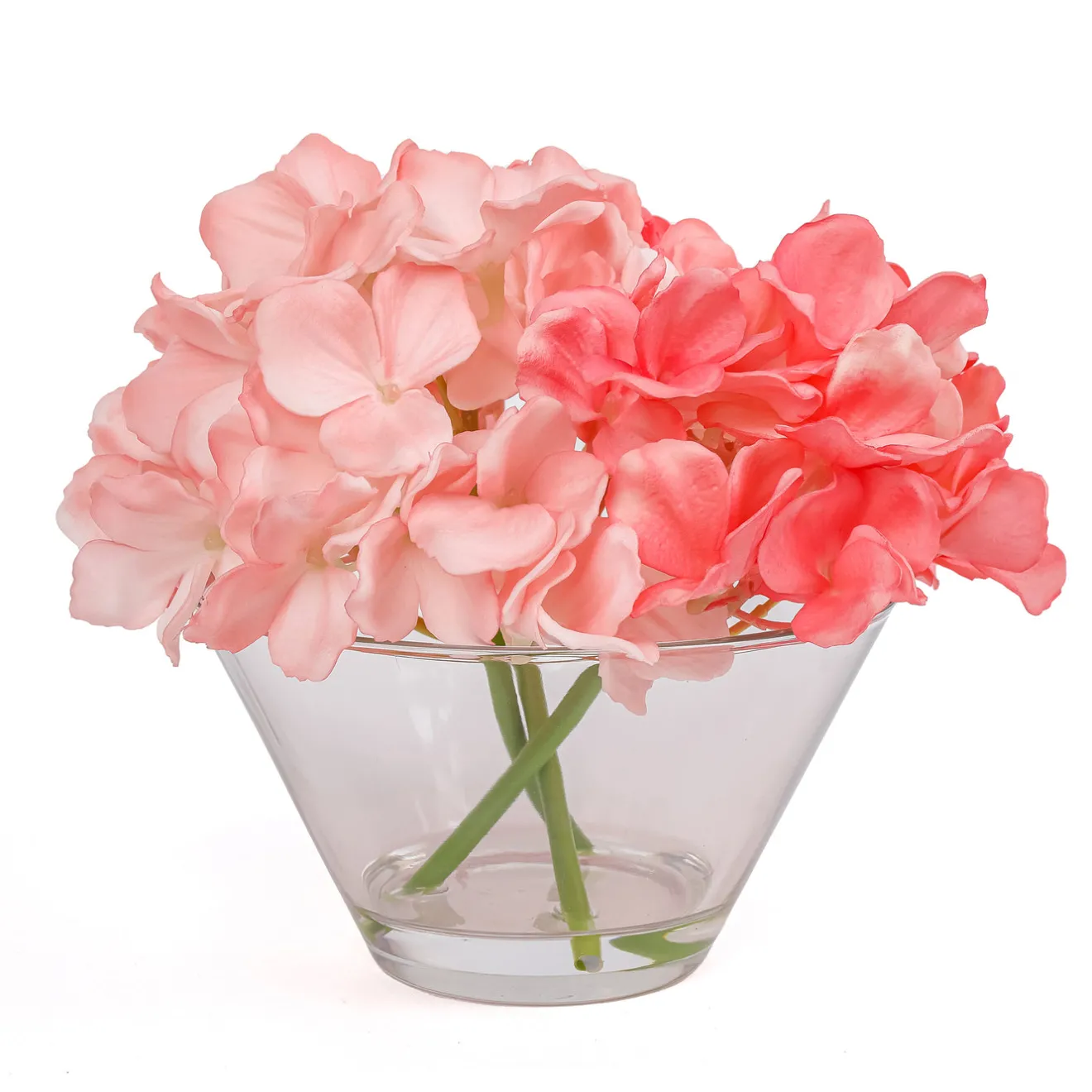 Hot 8 in. Spring Coral Hydrangea Bouquet in Glass Vase Flower Arrangements