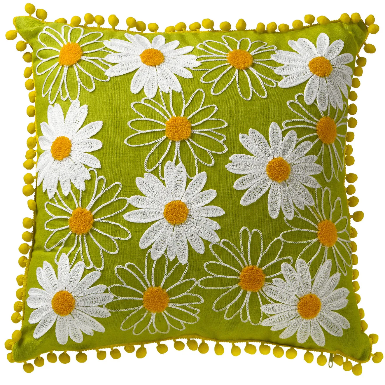 New 16 in. Spring Decorative Pillow with Daisy Flower Bloom Embroidery Decorative Accents