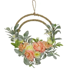 Sale 18 in. Spring Double Hoop Wreath with Peony, Rose, and Lamb's Ear Flower Blooms Wreaths