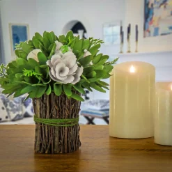 New 9 in. Spring Floral Bundle with Floral Blooms, Twig Base Flower Arrangements