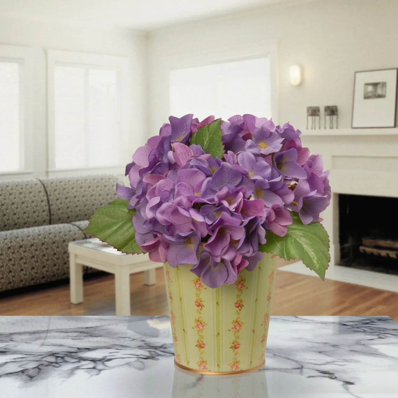 Discount 11 in. Spring Garden Accents Hydrangea Flowers in Tin Pot Potted Plants