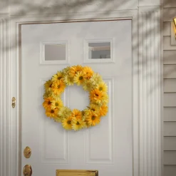 Best 19 in. Spring Garden Accents Yellow Cosmos Wreath Wreaths