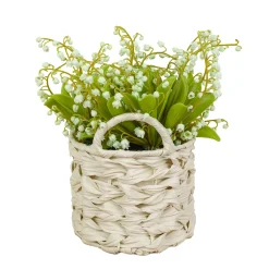 Clearance 11 in. Spring Green Lily-of-the-Valley Flowers in White Basket Flower Arrangements