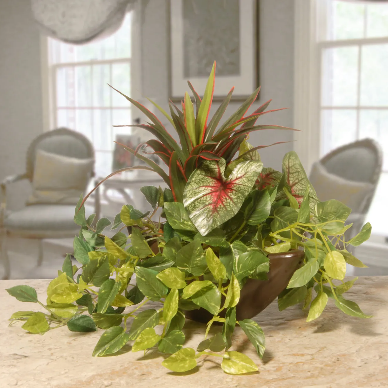 Outlet 9 in Spring Hanging Basket with Green Leaf Plants, Vines in a Brown Pot Hanging Plants