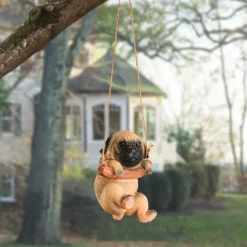 Hot 5 in. Spring Hanging Wall Decoratio with Pug Puppy on Wooden Branch Decorative Accents