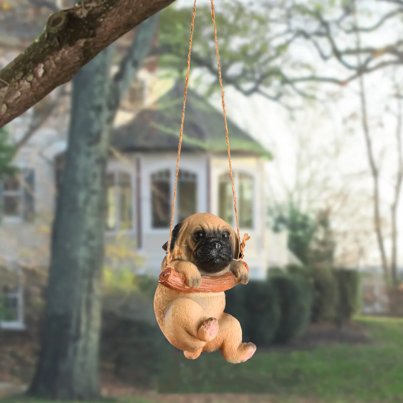 Hot 5 in. Spring Hanging Wall Decoratio with Pug Puppy on Wooden Branch Decorative Accents