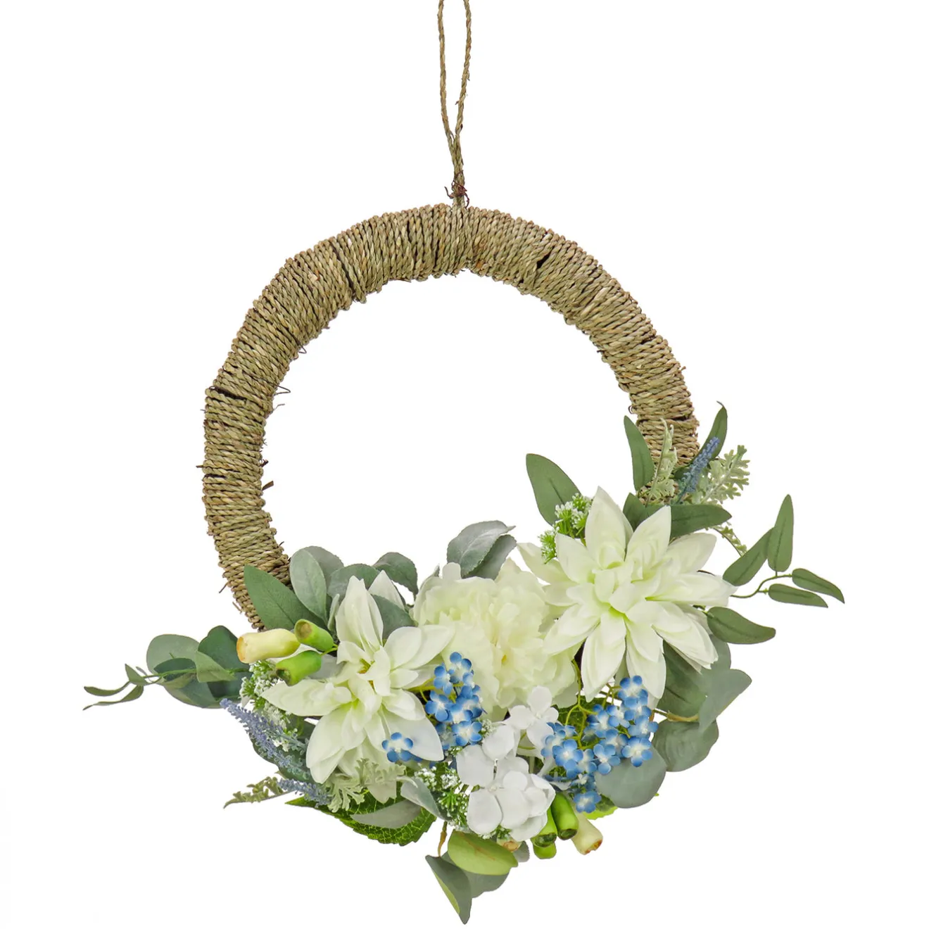 Best 20 in. Spring Hoop Wreath with Dahlia, Peony, and Hydrangea Blooms Wreaths