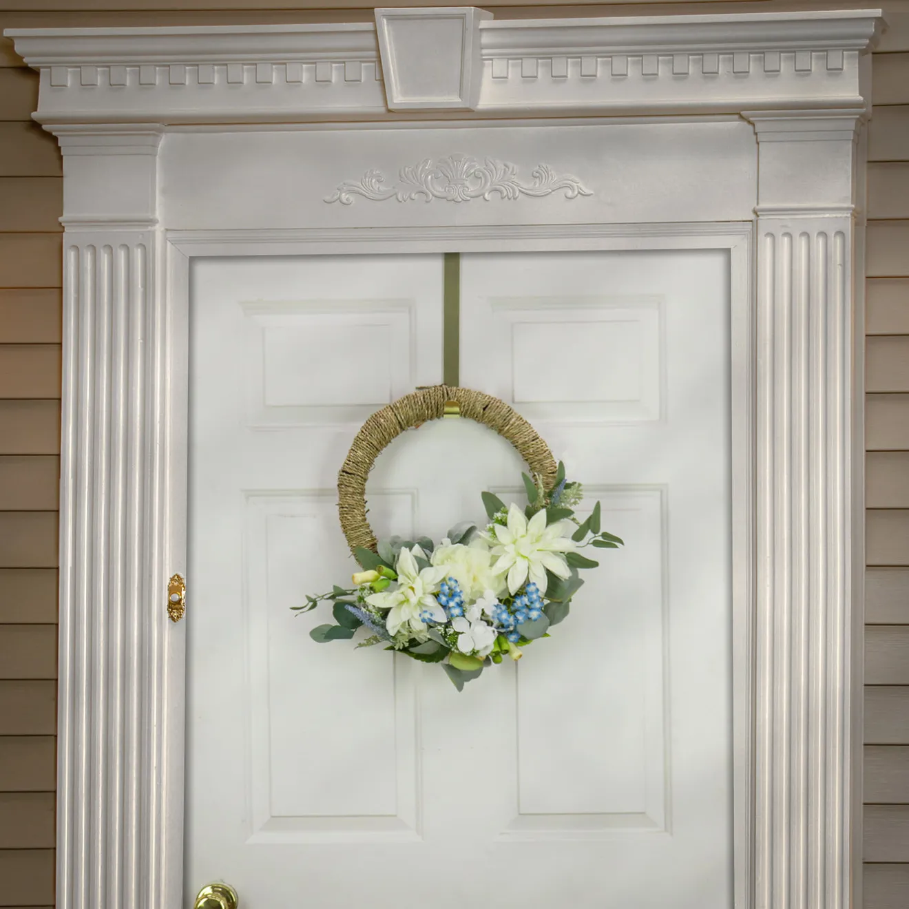 Best 20 in. Spring Hoop Wreath with Dahlia, Peony, and Hydrangea Blooms Wreaths