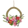 Clearance 16 in. Spring Hoop Wreath with Peony, Rose, and Globe Flower Blooms Wreaths