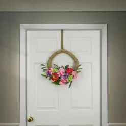 Clearance 16 in. Spring Hoop Wreath with Peony, Rose, and Globe Flower Blooms Wreaths