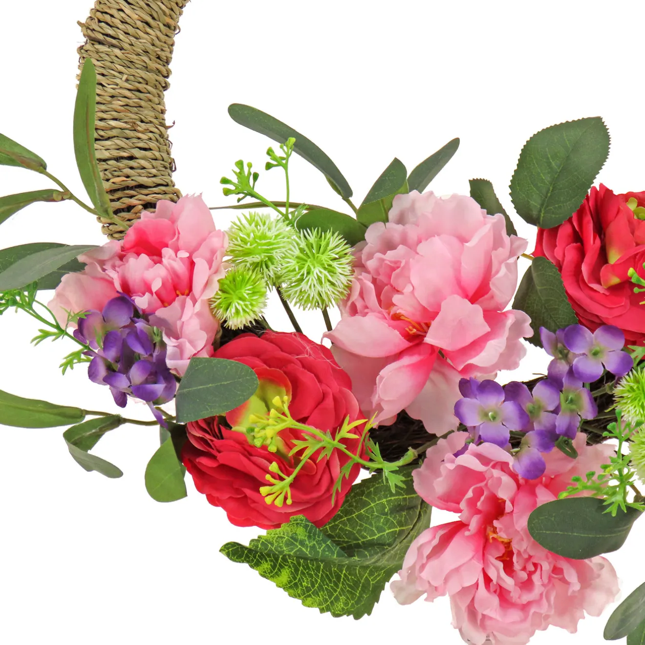 Clearance 16 in. Spring Hoop Wreath with Peony, Rose, and Globe Flower Blooms Wreaths