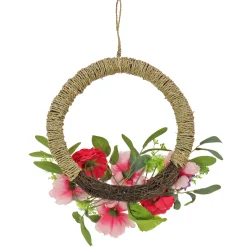 Clearance 16 in. Spring Hoop Wreath with Peony, Rose, and Globe Flower Blooms Wreaths