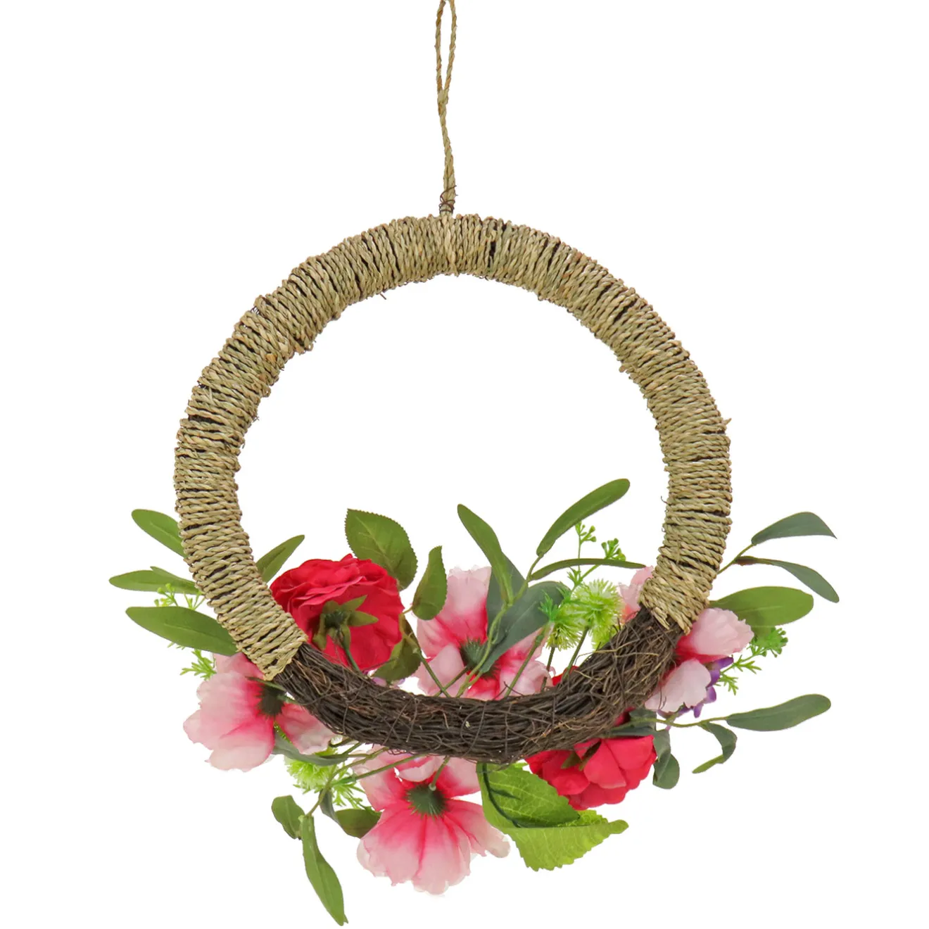 Clearance 16 in. Spring Hoop Wreath with Peony, Rose, and Globe Flower Blooms Wreaths