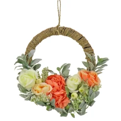 Outlet 20 in. Spring Hoop Wreath with Peony, Rose, and Lamb's Ear Flower Blooms Wreaths