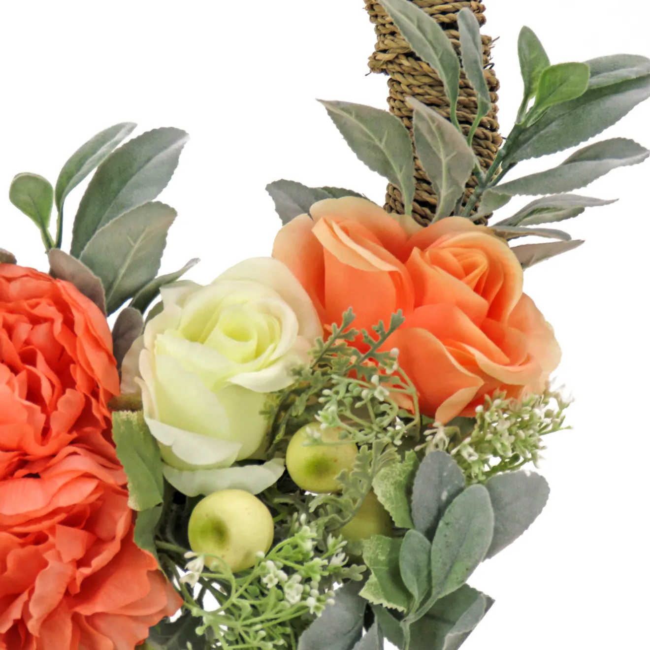 Outlet 20 in. Spring Hoop Wreath with Peony, Rose, and Lamb's Ear Flower Blooms Wreaths