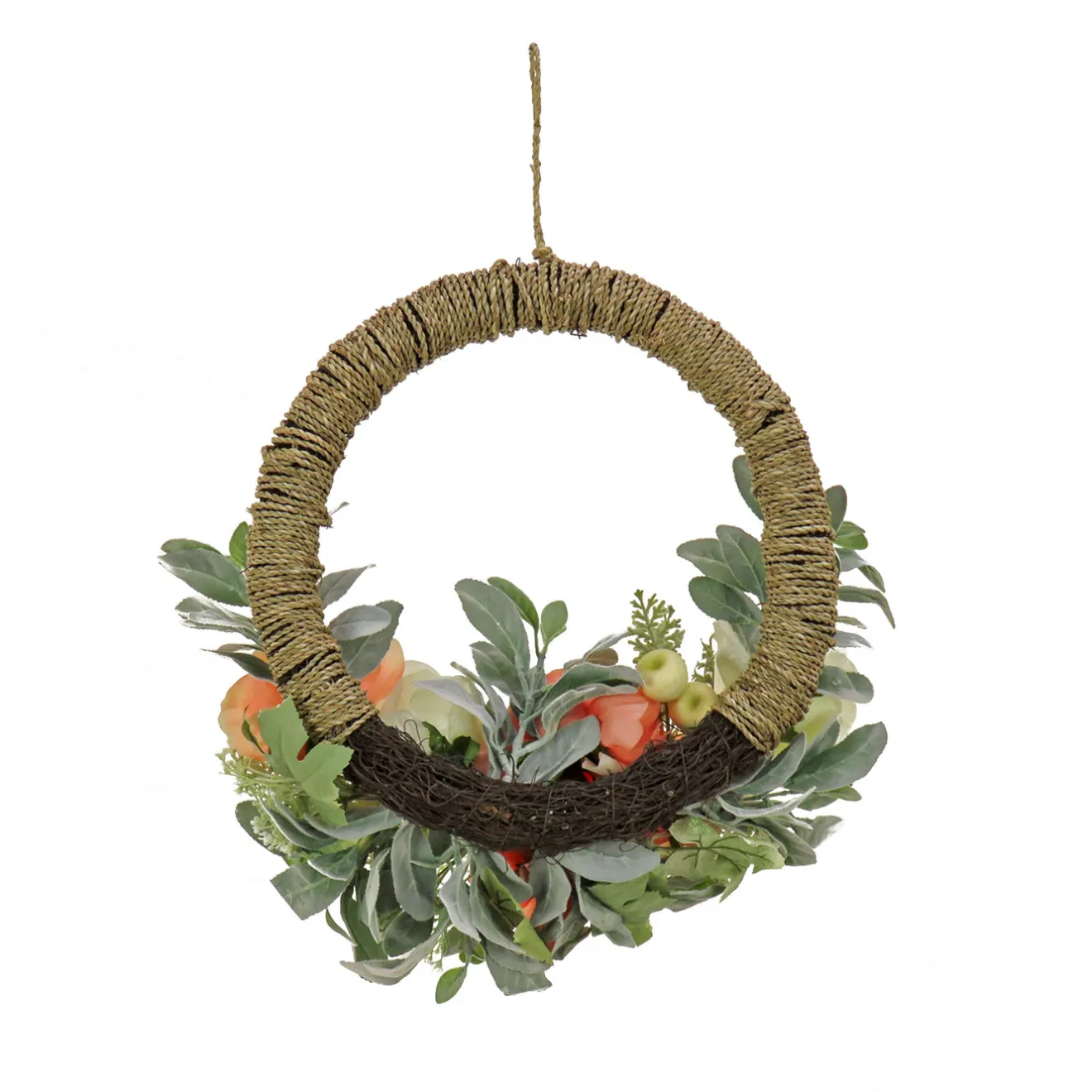 Outlet 20 in. Spring Hoop Wreath with Peony, Rose, and Lamb's Ear Flower Blooms Wreaths