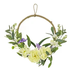 Hot 18 in. Spring Hoop Wreath with Peony Flower Blooms, Mini Blossoms, and Flowing Green Stems Wreaths