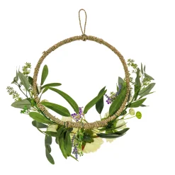 Hot 18 in. Spring Hoop Wreath with Peony Flower Blooms, Mini Blossoms, and Flowing Green Stems Wreaths
