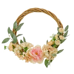 Best 19 in. Spring Hoop Wreath with Wild Rose and Peony Flowers Wreaths
