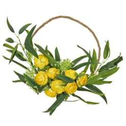 Clearance 16 in. Spring Hoop Wreath with Buttercup Blooms, Baby’s Breath, and Flowing Green Stems Wreaths