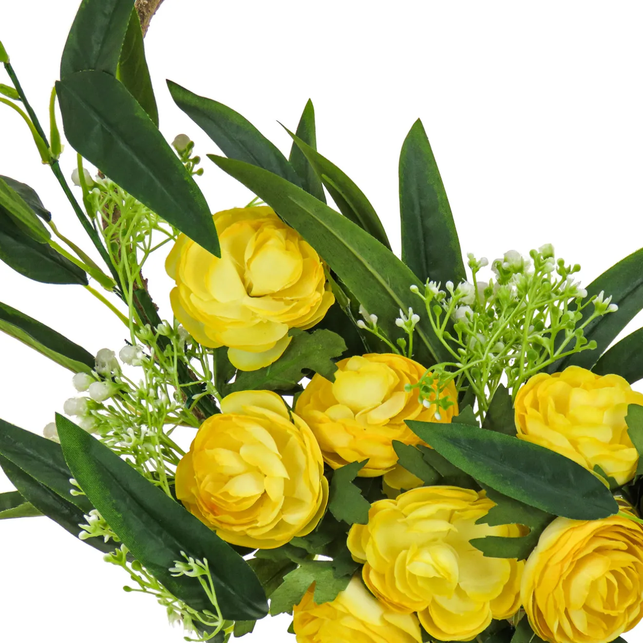 Clearance 16 in. Spring Hoop Wreath with Buttercup Blooms, Baby’s Breath, and Flowing Green Stems Wreaths