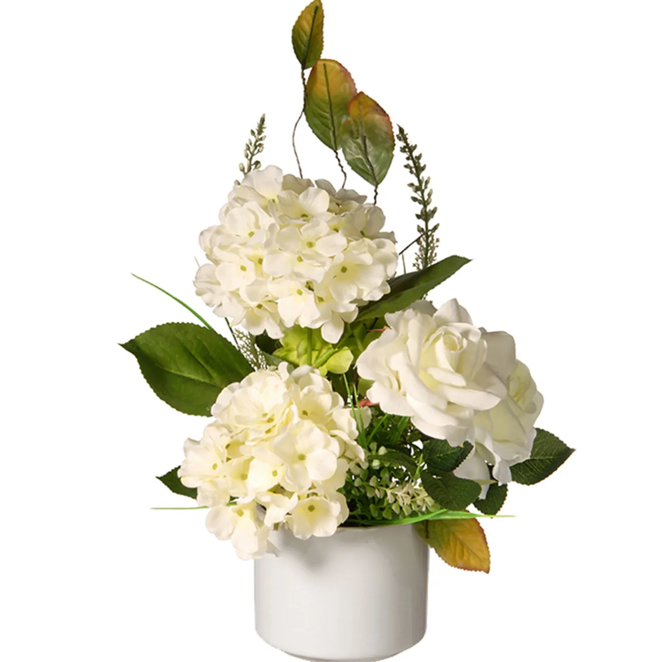 Discount 9 in. Spring Hydrangea Blooms Flower Potted in a White Pot Base Potted Plants