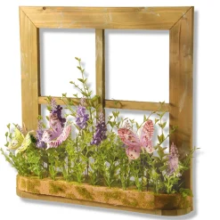 Online 14 in. Spring Lavender Flowers and Butterflies Window Decoration Hanging Plants