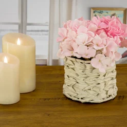 Online 10 in. Spring Light Pink Hydrangea Bouquet in White Basket Flower Arrangements