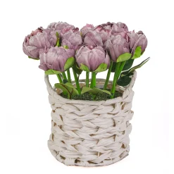 Best 10 in. Spring Light Purple Peony Flower Bouquet in White Basket Flower Arrangements