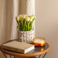 10 in. Spring Light Yellow Tulip Bouquet in White Basket Flower Arrangements