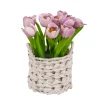 Clearance 10 in. Spring Mauve Tulip Bouquet in White Basket Flower Arrangements
