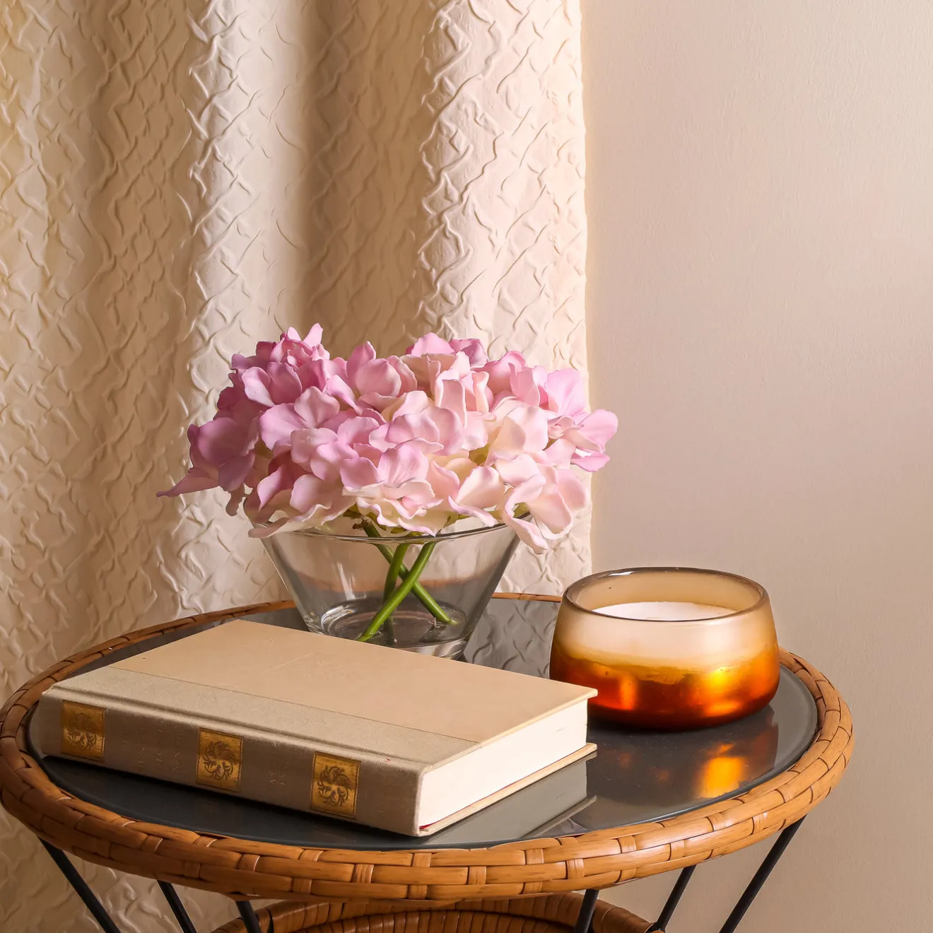 Hot 8 in. Spring Mixed Mauve Hydrangea Bouquet in Glass Vase Flower Arrangements