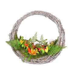 15 in. Spring Multi Floral Hammock Wreath with Multi Floral Colorful Wood Flowers and Mossy Greenery Wreaths