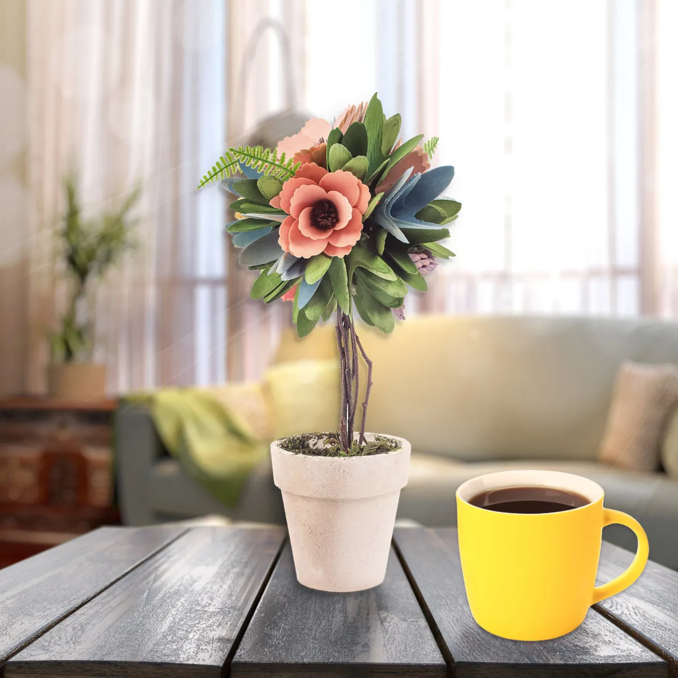 New 12 in. Spring Multicolor Floral Topiary Decor Potted Plants