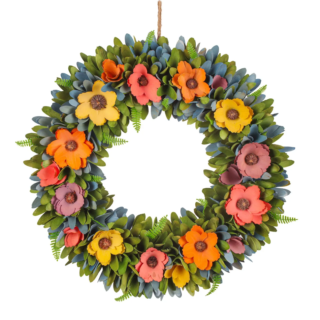18 in. Spring Multicolor Floral Wreath with Fern Wreaths