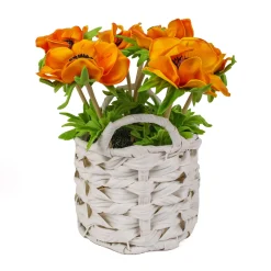 Online 10 in. Spring Orange Anemone Flower Bouquet in White Basket Flower Arrangements